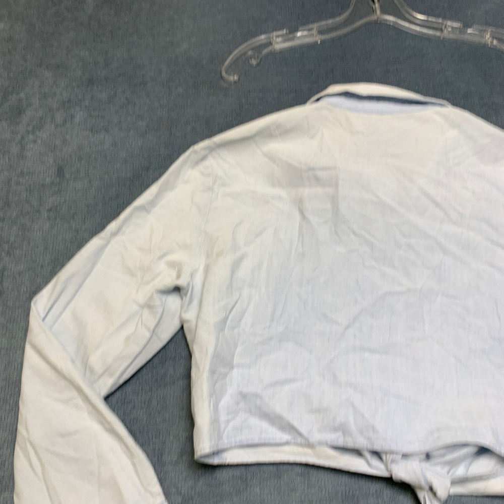 Zara Cropped Shirt Womens Small Light Blue Tie Front Utility Pockets Minimalist - Picture 13 of 16